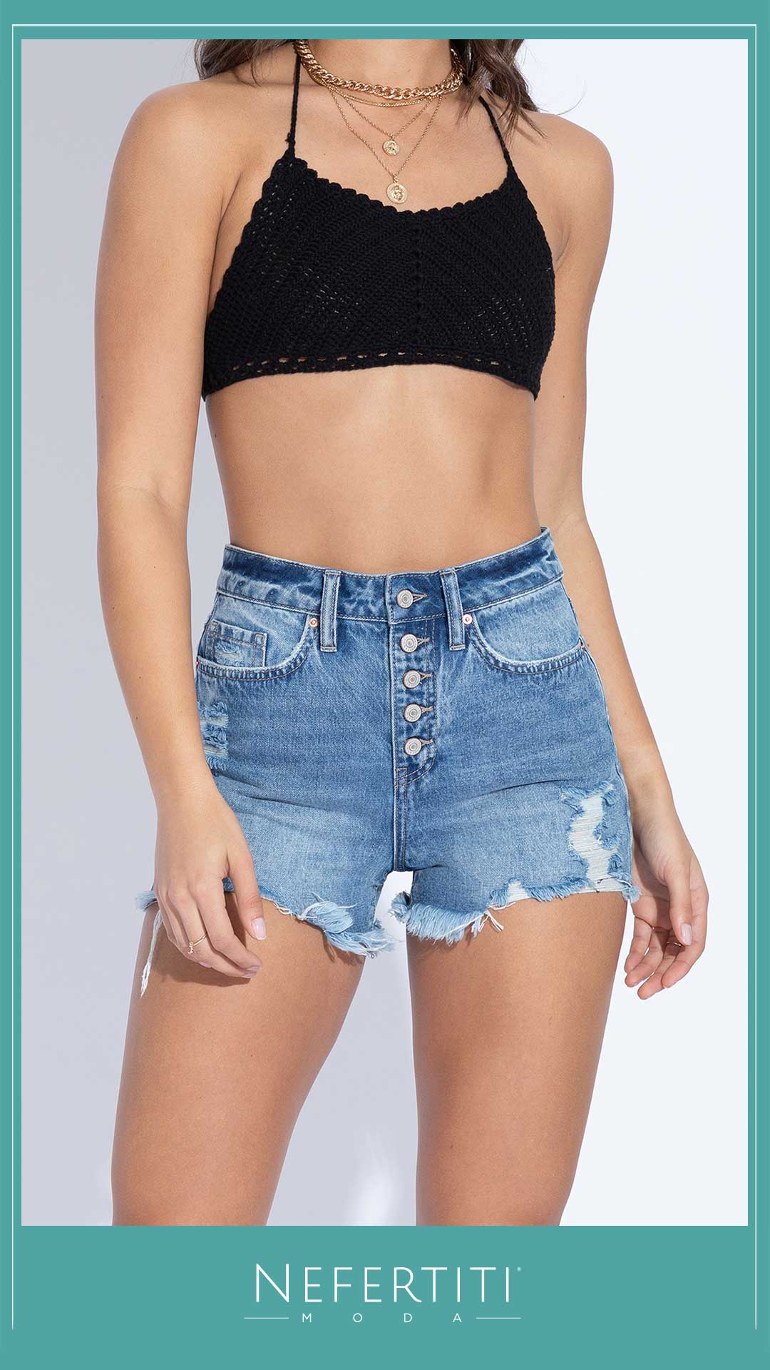 Short Jean SHEIN Roto de Tiro Alto – VARIO