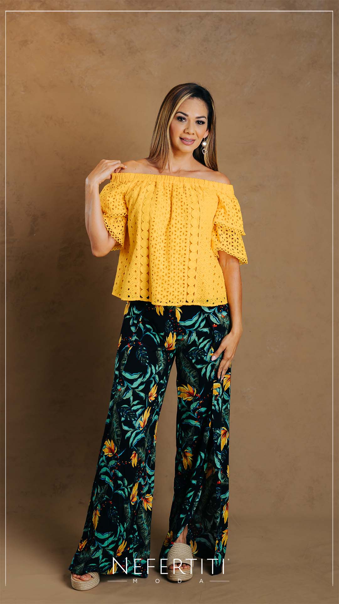 PANTALON FLORES AMARILLO NEGRO PL2475